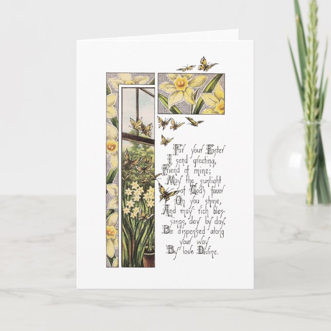 Cartes Pour Fêtes Annuelles Cru Pâques de jonquilles et de papillons de (Devant)