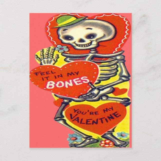 Cartes Pour Fêtes Annuelles Cru squelettique Valentine de Halloween de coeur (Devant)