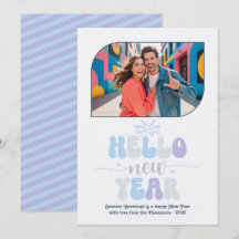 Crystal Glow Hello New Year Blue Retro Photo