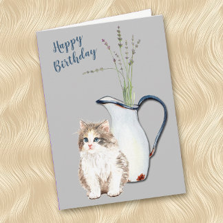 Cartes Pour Fêtes Annuelles Cuddly Kitten and Country Kitchen Pitcher Birthday