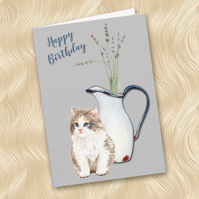 Cartes Pour Fêtes Annuelles Cuddly Kitten and Country Kitchen Pitcher Birthday (Créateur téléchargé)