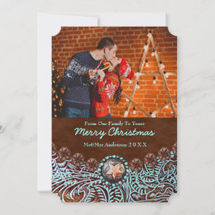 Cartes Pour Fêtes Annuelles Cuir Turquoise Pays Noël Occidental Photo