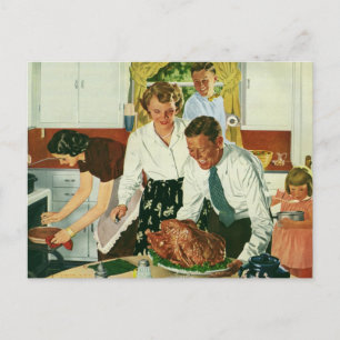 Cartes Pour Fêtes Annuelles Cuisine familiale vintage Thanksgiving Dîner Cuisi