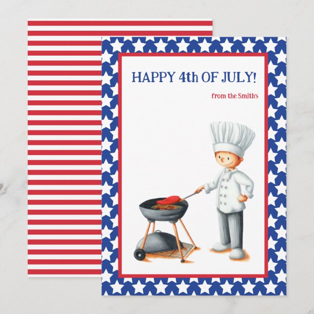 Cartes Pour Fêtes Annuelles Cuisine rouge blanc et bleu 4 juillet heureux (Devant / Derrière)