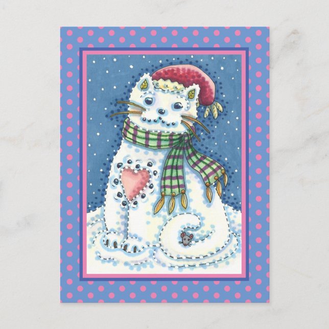 CARTES POUR FÊTES ANNUELLES CUISINE SNOWMAN, CHAT À LA NEIGE ET SOURIS (Devant)