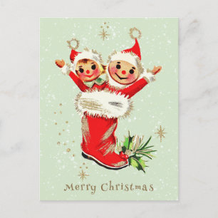 Cartes Pour Fêtes Annuelles Cuisine Vintage Rétro Elfes de Noël Sage Vert
