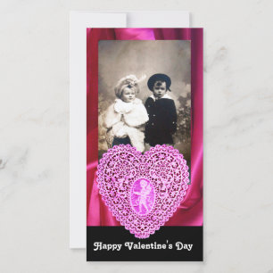 Cartes Pour Fêtes Annuelles CUPID LACE COEUR SILK FUCHSIA VÊTEMENT, rose noir