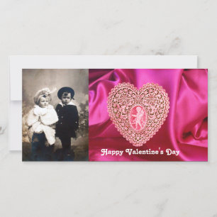 Cartes Pour Fêtes Annuelles CUPID LACE COEUR SILK FUCHSIA VÊTEMENT, Rouge rose