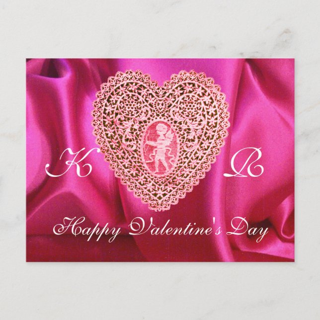 Cartes Pour Fêtes Annuelles CUPID LACE COEUR SILK FUCHSIA VÊTEMENT, Rouge rose (Devant)
