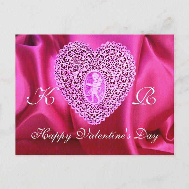 Cartes Pour Fêtes Annuelles CUPID LACE COEUR SOIE FUCHSIA VÊTEMENT, Violet ros (Devant)