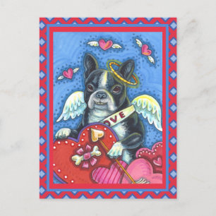 CARTES POUR FÊTES ANNUELLES CUPIDE DE TERRIER DE BOSTON BLANC, VALENTINE DE CH
