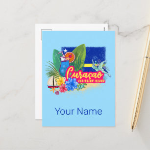 Cartes Pour Fêtes Annuelles Curacao retro caribbean island with turtle vintage