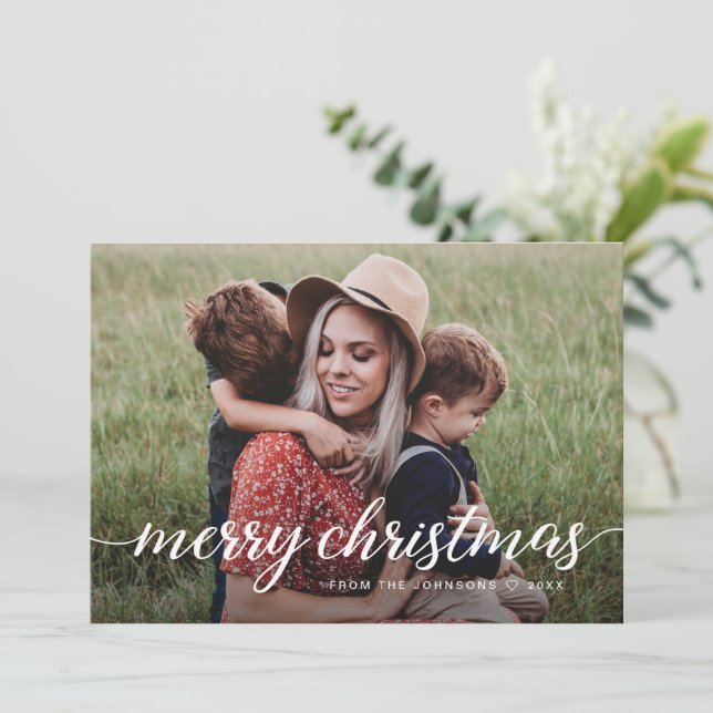 Cartes Pour Fêtes Annuelles Custom 2 Photos Joyeux Noël Famille Moderne Chic (Debout devant)