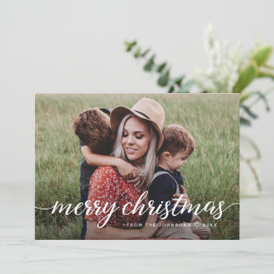 Cartes Pour Fêtes Annuelles Custom 2 Photos Joyeux Noël Famille Moderne Chic