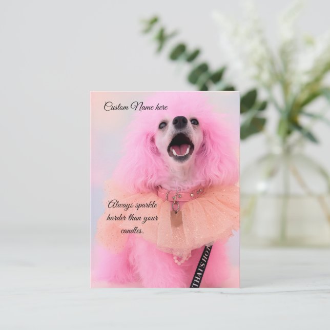 Cartes Pour Fêtes Annuelles Custom Birthday Card, Pink Toy Poodle, Mozzarella (Debout devant)