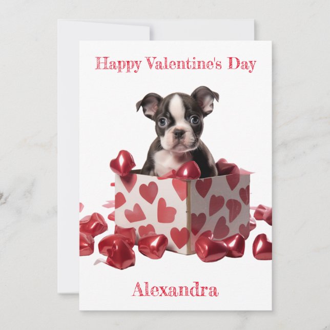 Cartes Pour Fêtes Annuelles Custom Boston Terrier Box Foil Hearts Valentine (Devant)