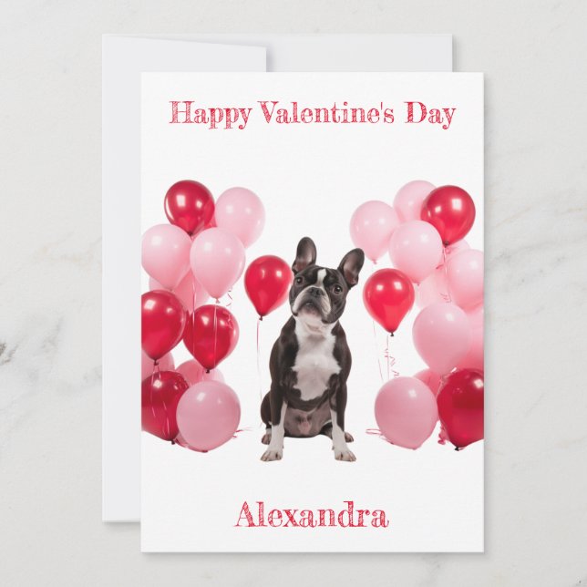 Cartes Pour Fêtes Annuelles Custom Boston Terrier Rouge rose Ballons Valentine (Devant)