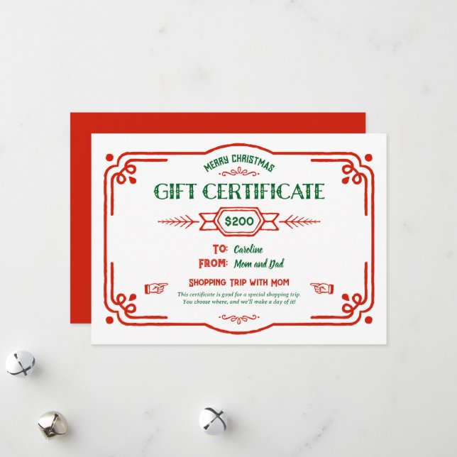 Cartes Pour Fêtes Annuelles Custom Christmas Gift Certificate (Devant/Arrière en situation)