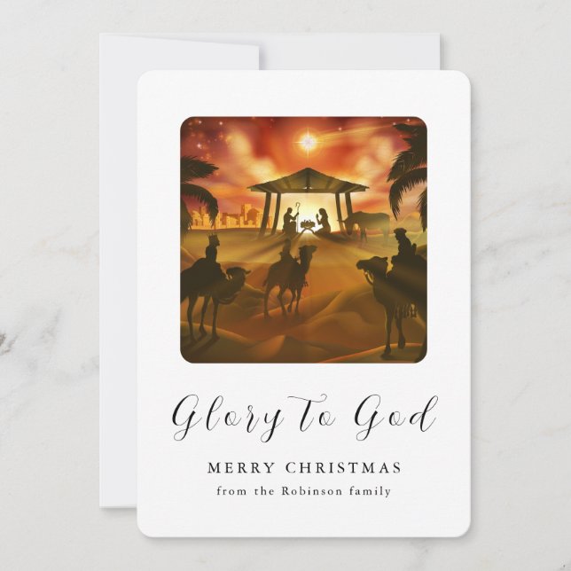 Cartes Pour Fêtes Annuelles Custom Christmas Nativity Scene Glory to God (Devant)