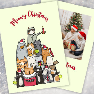Cartes Pour Fêtes Annuelles Custom Cute Meowy Christmas Cartoon Cats Photo