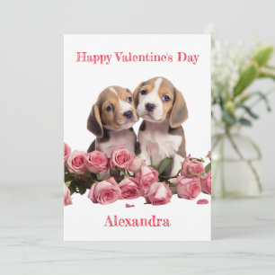 Cartes Pour Fêtes Annuelles Custom Deux Beagles avec Rose Valentine
