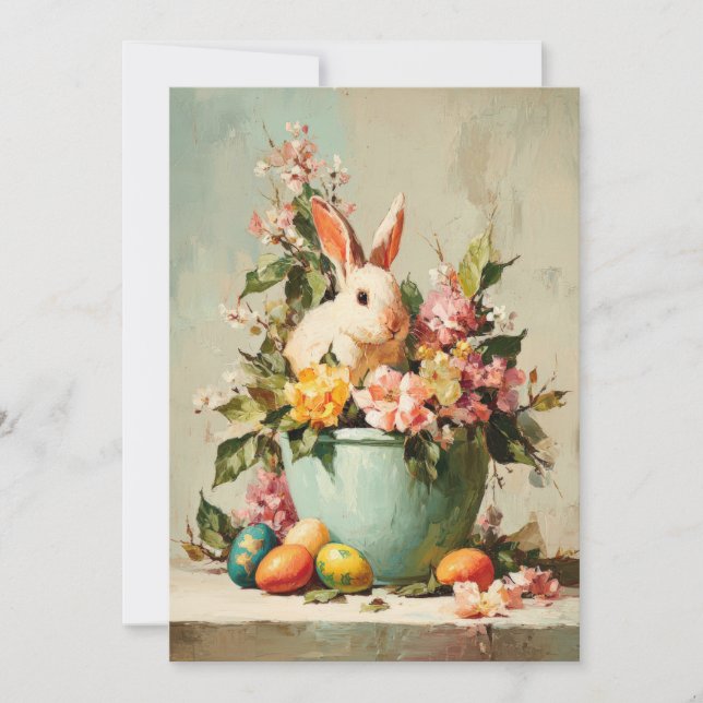 Cartes Pour Fêtes Annuelles Custom Easter Card with Flowers and Easter Bunny (Devant)