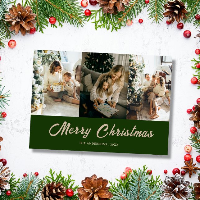 Cartes Pour Fêtes Annuelles custom family photo green merry christmas Card (Créateur téléchargé)