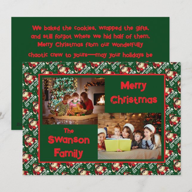 Cartes Pour Fêtes Annuelles Custom Funny Christmas Card with Family Greeting  (Devant / Derrière)