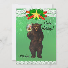 Custom Funny Modern Christmas Bear with flowers 