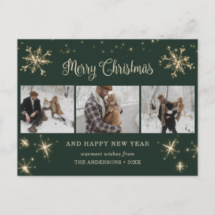 Cartes Pour Fêtes Annuelles Custom Green 3 Photo Merry Christmas Postcards