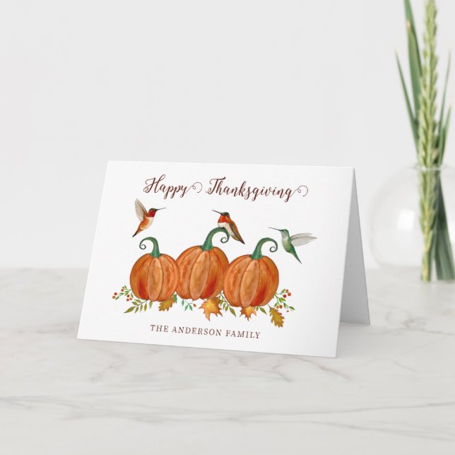 Cartes Pour Fêtes Annuelles Custom Hummingbirds and Pumpkins Thanksgiving (Devant)