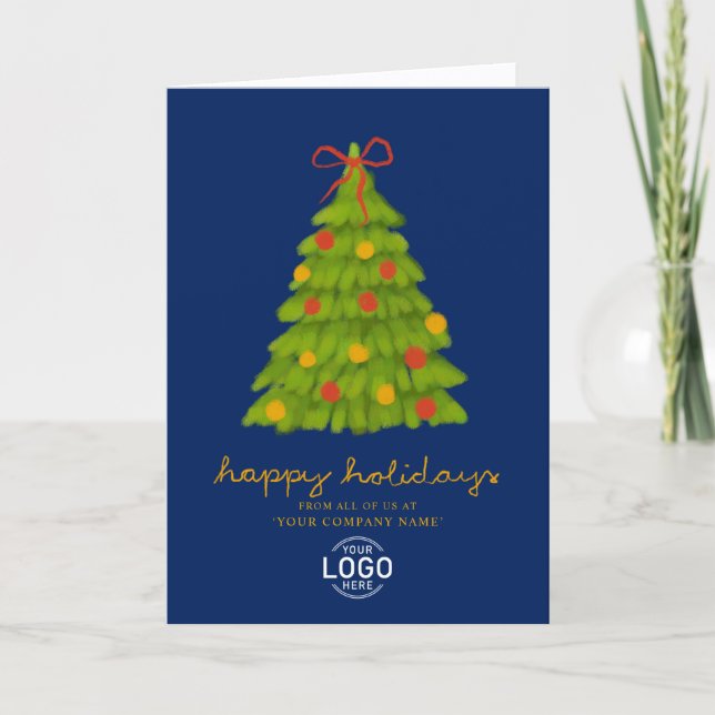 Cartes Pour Fêtes Annuelles Custom Logo Christmas Tree Navy Blue Business (Devant)