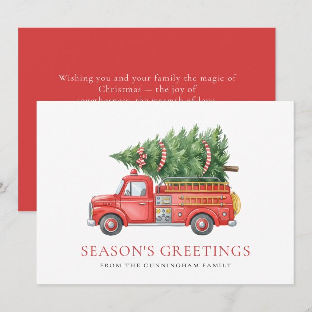 Cartes Pour Fêtes Annuelles Custom Modern Firefighter Christmas Fire Truck  (Devant / Derrière)