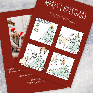 Cartes Pour Fêtes Annuelles Custom Photo Funny Cat Dog Cartoon Christmas 