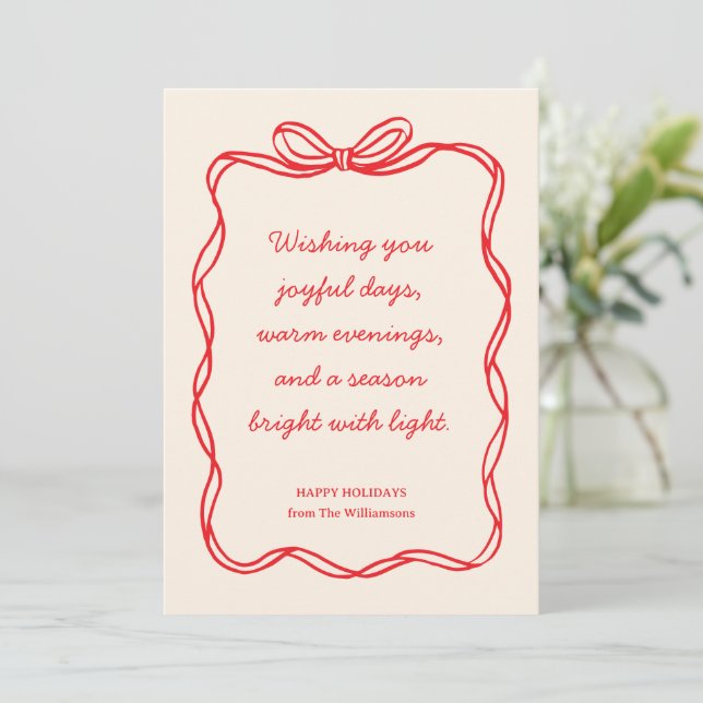 Cartes Pour Fêtes Annuelles Custom Red Bow No Photo Christmas Letter Message (Debout devant)