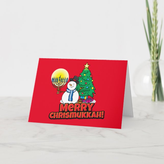 Cartes Pour Fêtes Annuelles Custom Red Merry Chrismukkah Snowman avec Menorah (Devant)