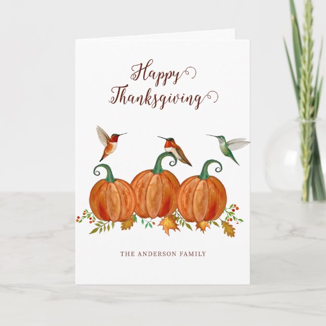 Cartes Pour Fêtes Annuelles Custom Thanksgiving Hummingbirds and Pumpkins (Devant)