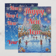 Custom Whimsical Winter Fireworks Holiday Card