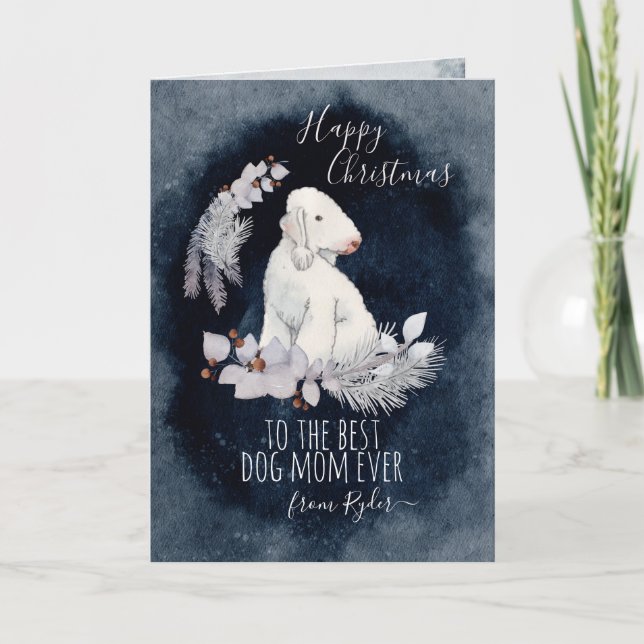 Cartes Pour Fêtes Annuelles Customisé Bedlington Terrier Maman Noël (Devant)