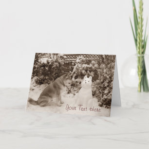 Cartes Pour Fêtes Annuelles cute akita sitting with snowman snow dog christmas