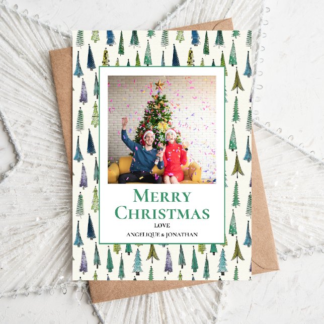 Cartes Pour Fêtes Annuelles Cute Aquarelle Arbre de Noël Motif Photo (Créateur téléchargé)