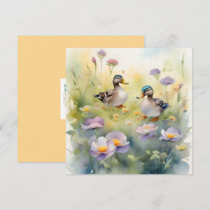 Cartes Pour Fêtes Annuelles Cute Aquarelle Canard N Fleur sauvage Blanc