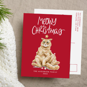Cartes Pour Fêtes Annuelles Cute Aquarelle Chat Meowy Noël Sans Photo