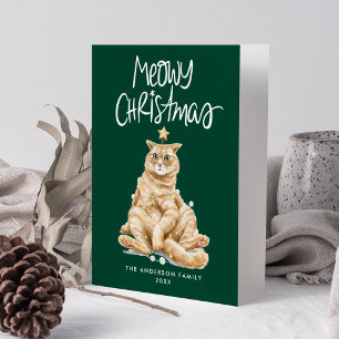 Cartes Pour Fêtes Annuelles Cute Aquarelle Chat Meowy Noël Sans Photo