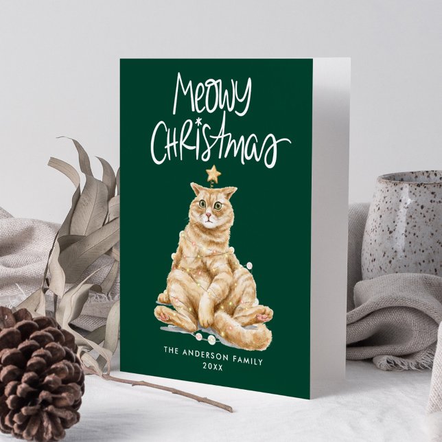 Cartes Pour Fêtes Annuelles Cute Aquarelle Chat Meowy Noël Sans Photo (Créateur téléchargé)