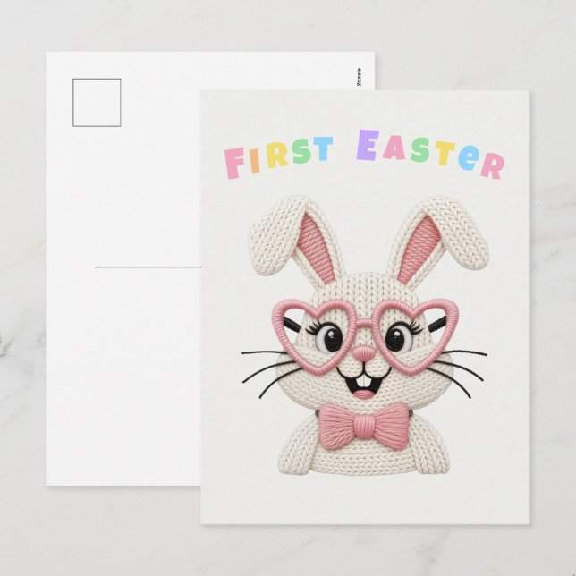 Cartes Pour Fêtes Annuelles Cute Baby Girl Boy First Easter Bunny (Devant / Derrière)