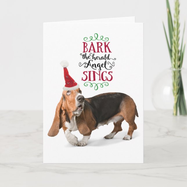 Cartes Pour Fêtes Annuelles Cute Basset Hound avec Santa Hat Holiday (Devant)