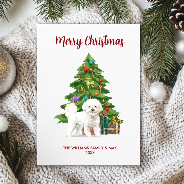 Cartes Pour Fêtes Annuelles Cute Bichon Frise Chien Famille Noël (Créateur téléchargé)