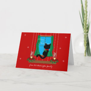 Cartes Pour Fêtes Annuelles Cute Black Cat Snowy Window Merry Christmas Card