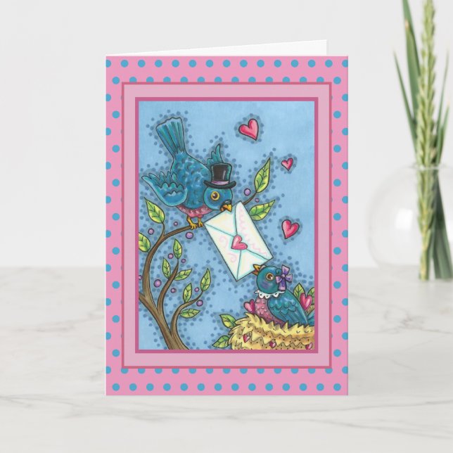 CARTES POUR FÊTES ANNUELLES CUTE BLUEBIRD SWEETHEARTS, INSÉPARABLE VALENTINE (Devant)